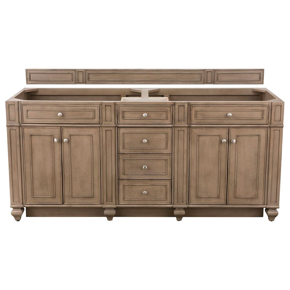James Martin Vanities Bristol 72&quot; Double Bathroom Vanity in Whitewashed Walnut with 3 cm Eternal Marfil Quartz Top and Rectangular Sinks, , large