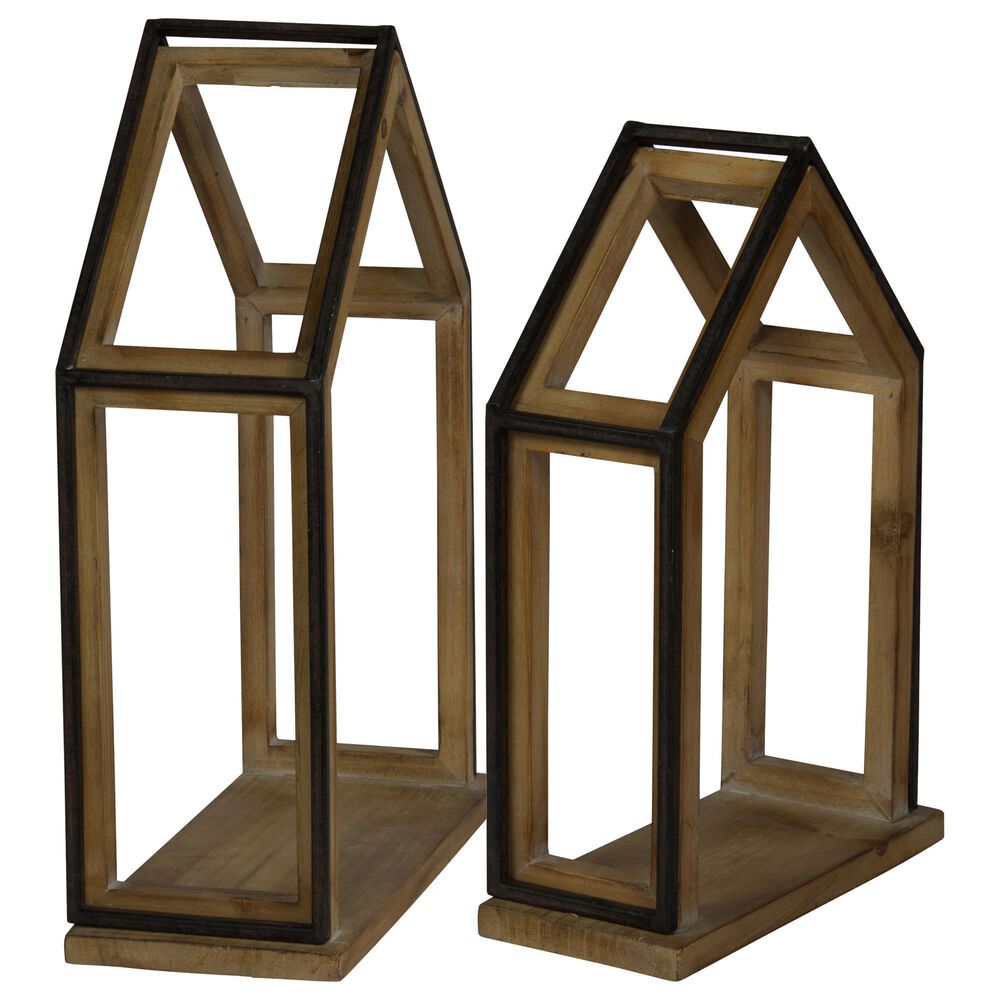VIP Home and Garden House Frame Wood Shelf in Brown and Black (Set of 2), , large