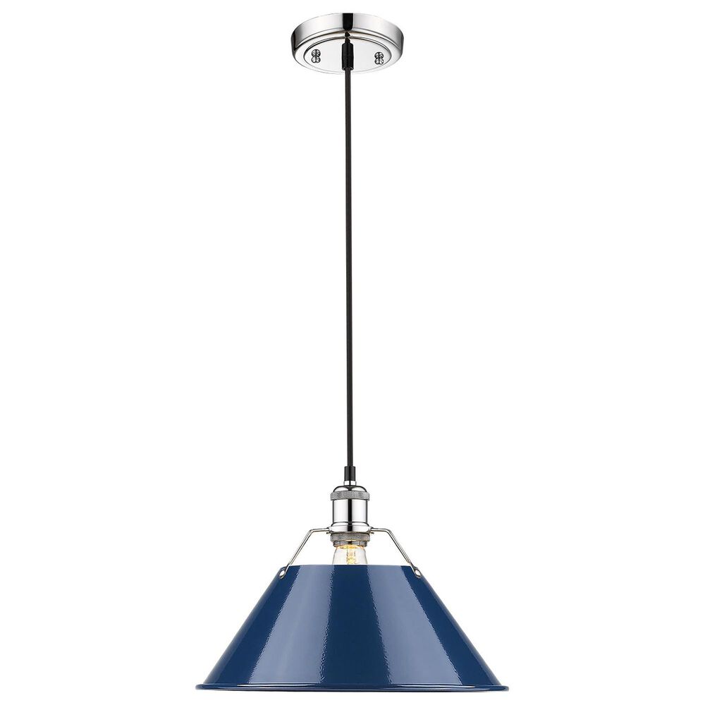 Golden Lighting Orwell 1-Light Wide Large Pendant with Matte Navy Shade in Chrome, , large