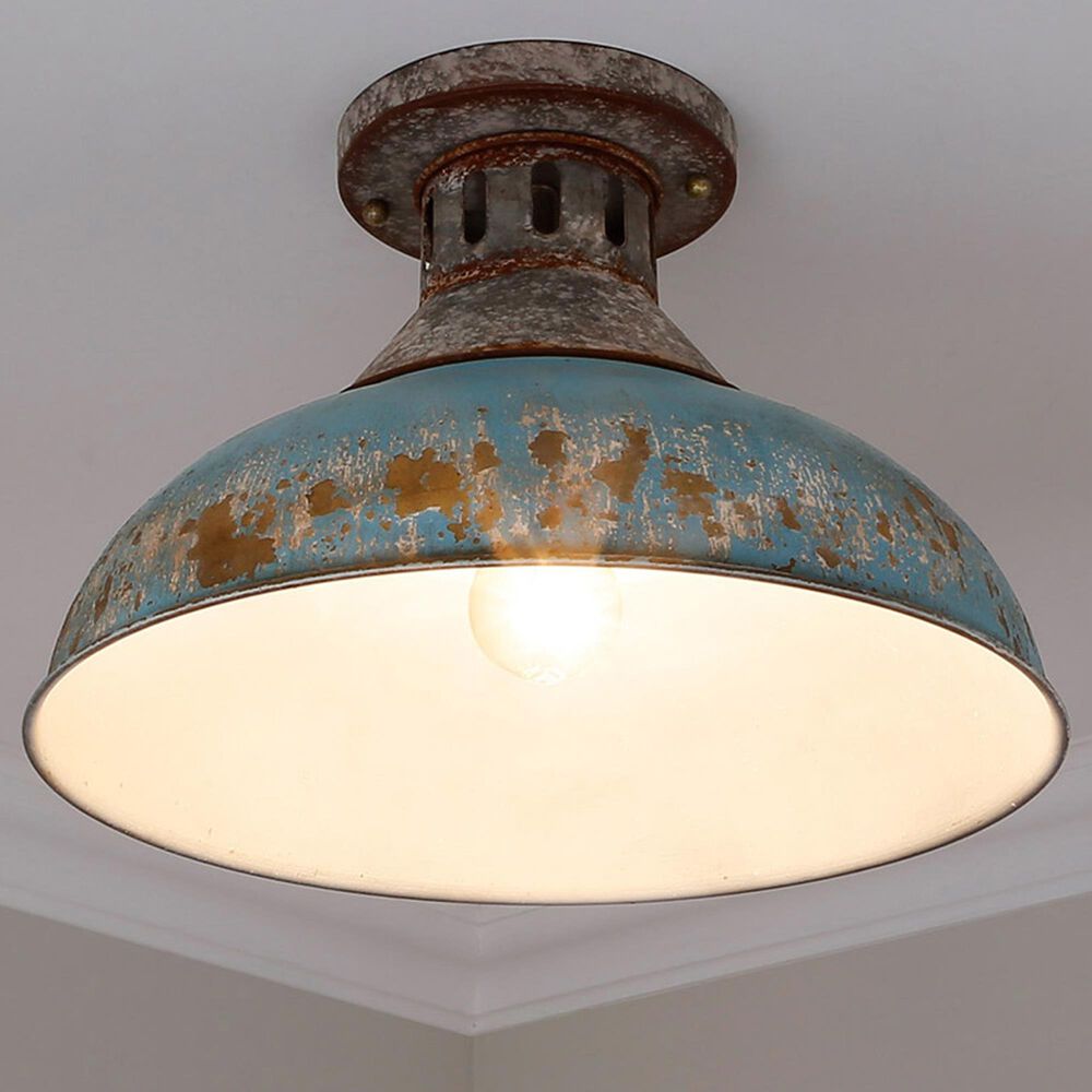 Golden Lighting Kinsley Semi-Flush in Aged Galvanized and Teal, , large