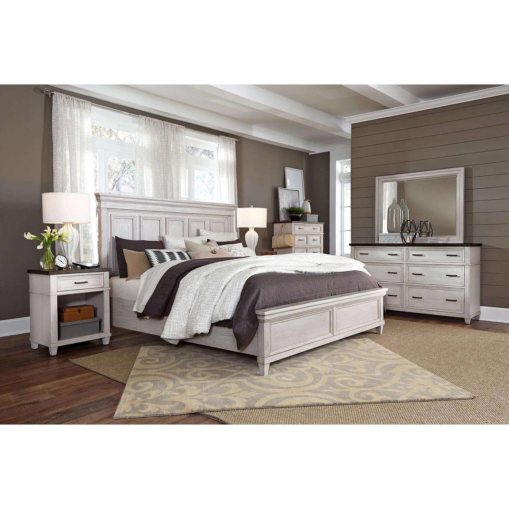 Riva Ridge Caraway 6-Drawer Dresser and Mirror in Aged Ivory and Brown