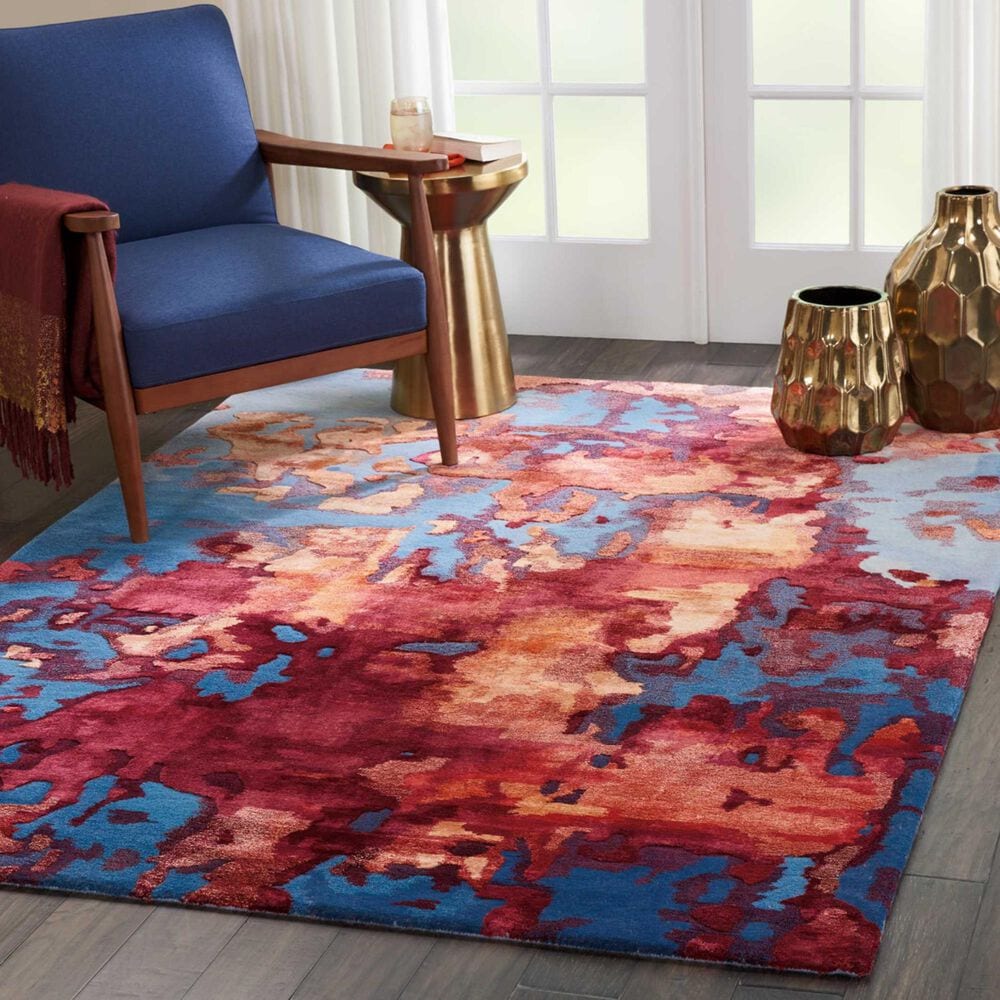 Nourison Prismatic PRS13 5&#39;7&quot; x 7&#39;5&quot; Blue and Flame Area Rug, , large