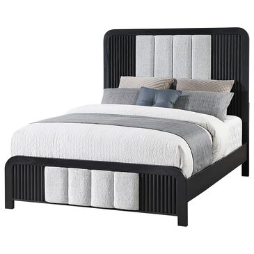 Modern Market Beckett Queen Platform Bed with LED Lights in Black Finish and White Fluted Upholstery, , large