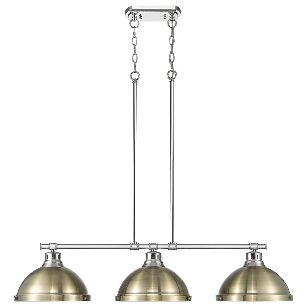 Golden Lighting Duncan 3-Light Pendant with Aged Brass Shade in Chrome, , large