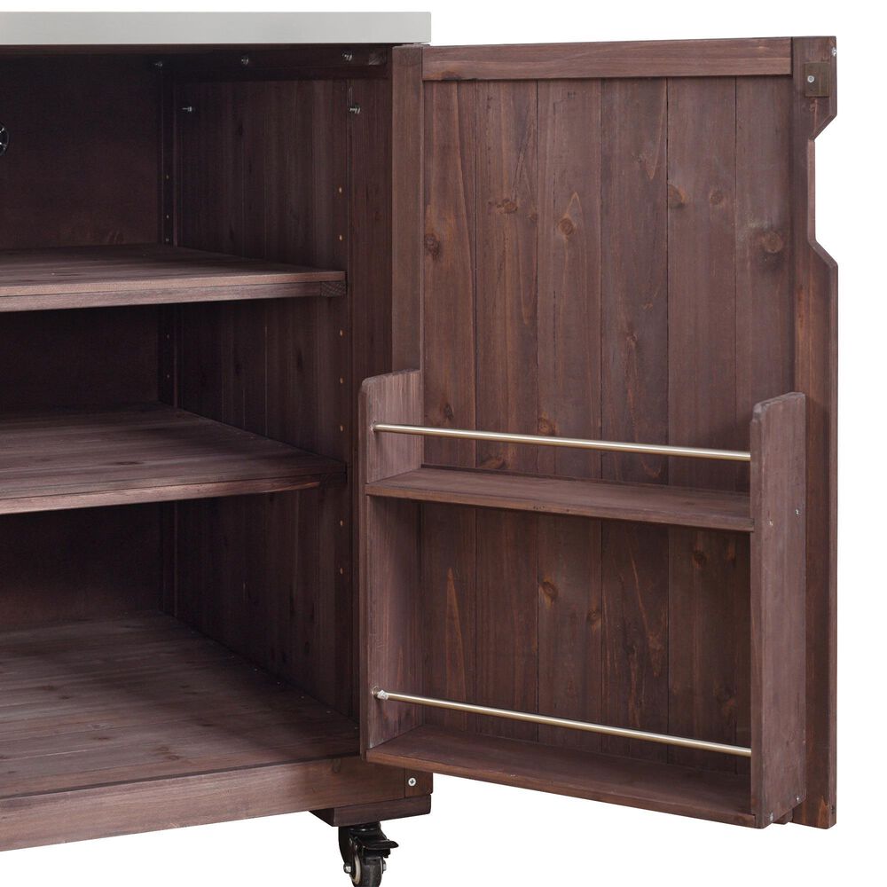 HOMLUX 75.4" Outdoor Kitchen Island with Sink, Solid Wood Outdoor Grill Cart for XL Green Egg Grills, Rolling Outdoor Bar Cart with Stainless Steel Top, for Pizza Prep &amp; BBQ, Brown, , large