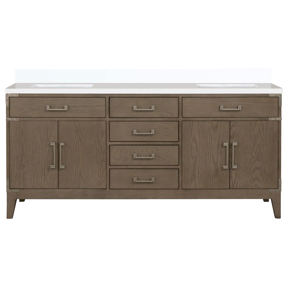 Lexora Home Laurel 72&quot; Double Bathroom Vanity in Grey Oak with White Quartz Top and Rectangular Sinks, , large