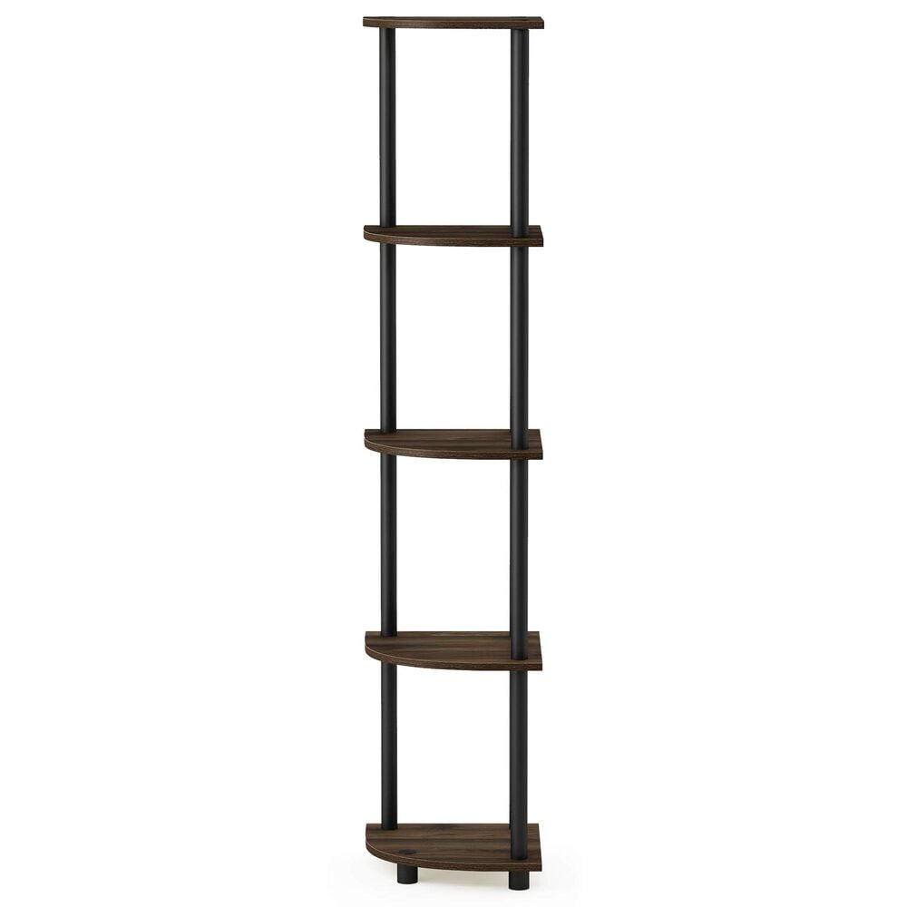 HOMLUX 5-Tier Modern Tall Corner Open Bookshelf in Columbia Walnut and Black, , large