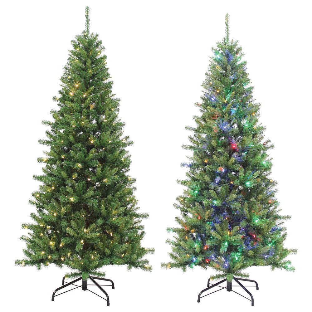 The Gerson Company 7&#39; Ozark Pine Artificial Christmas Tree with Dual Color Changing LED Lights in Green, , large