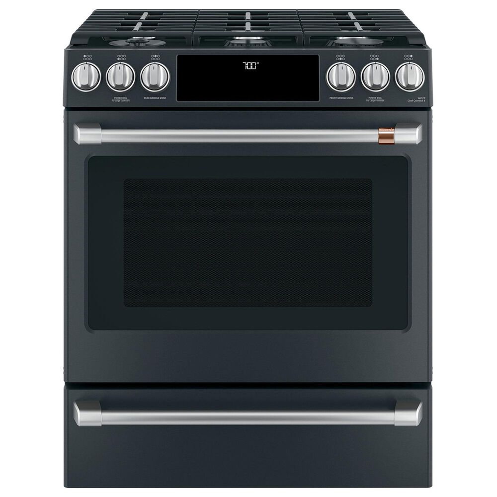 Cafe 2-Piece Kitchen Package with 30&quot; Slide-In Gas Range and 1.7 Cu. Ft. Microwave Oven in Matte Black, , large