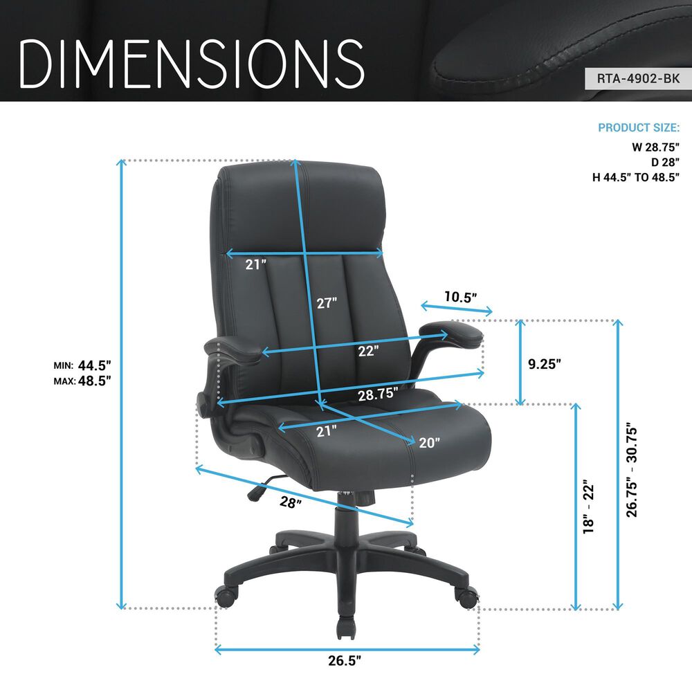 Rta Products Llc Ultra-Padded Executive Office Chair with Flip-Up Armrests in Black, , large