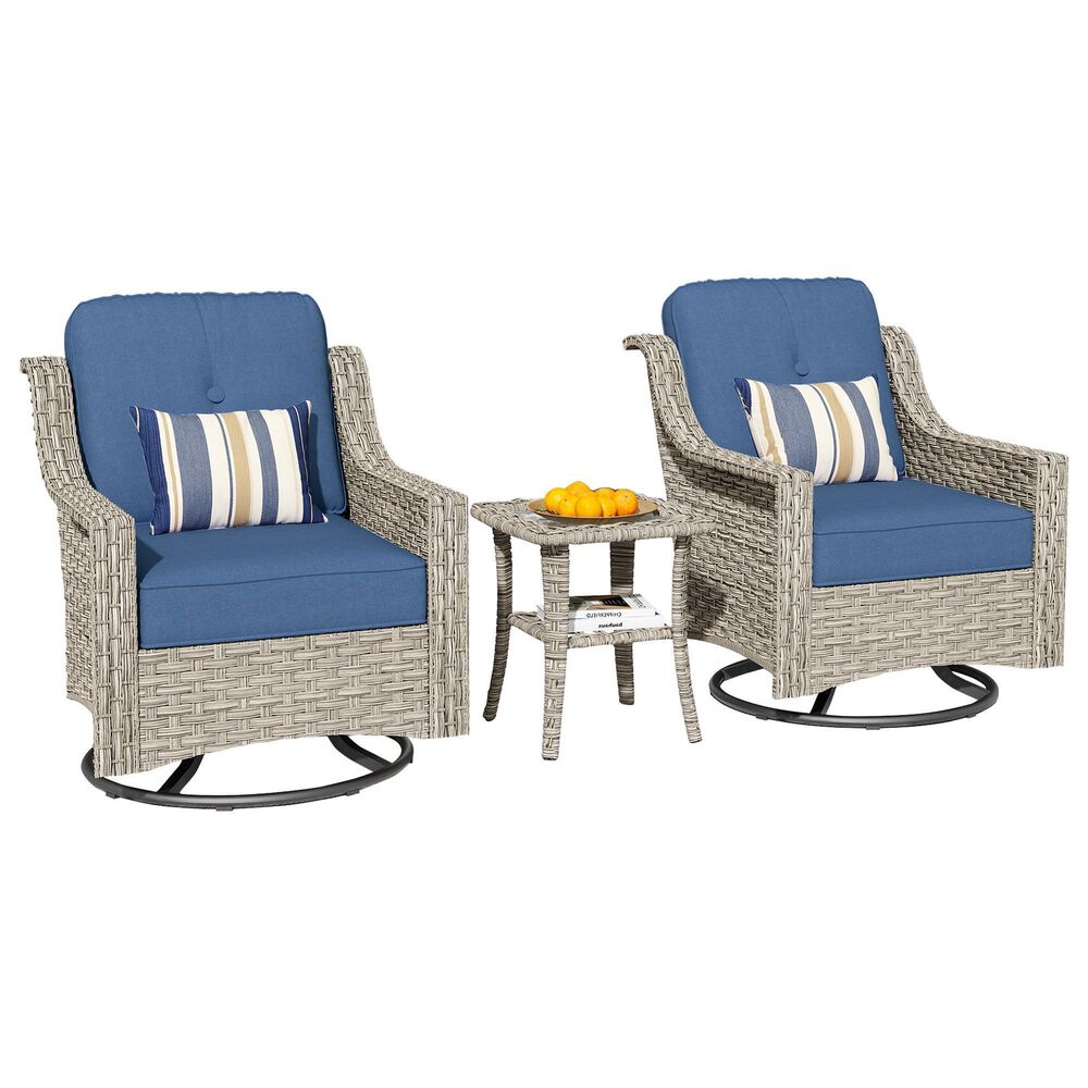 HOMLUX 3-Piece Outdoor Swivel Rocking Chair Set and Side Table in Denim Blue, , large