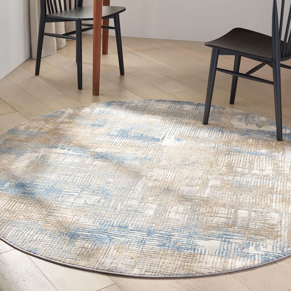 Nourison Rush 6&#39; Round Blue and Beige Area Rug, , large