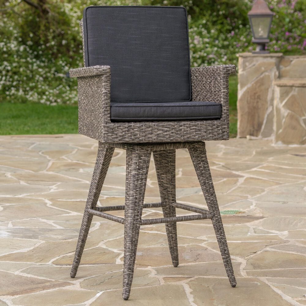 Hearth and Haven Outdoor Swivel Bar Stool in Dark Grey, , large