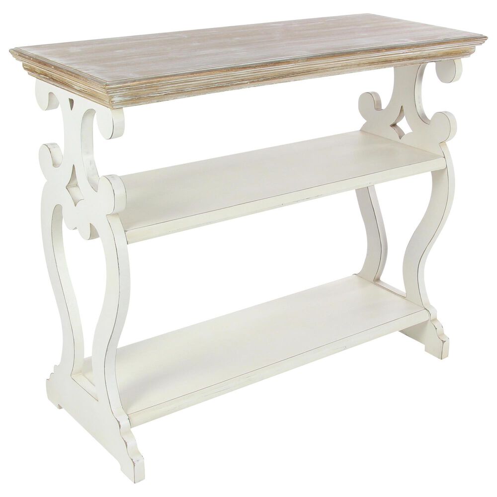 Maple and Jade Farmhouse 2-Shelf Console Table in Brown and White, , large