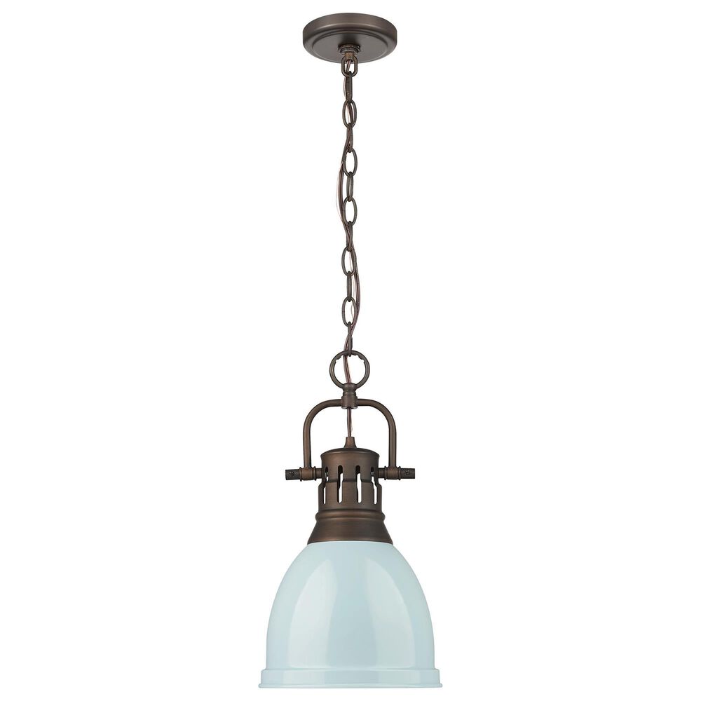 Golden Lighting Duncan 1-Light Small Pendant with Chain and Seafoam Shade in Rubbed Bronze, , large