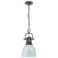 Golden Lighting Duncan 1-Light Small Pendant with Chain and Seafoam Shade in Rubbed Bronze, , large