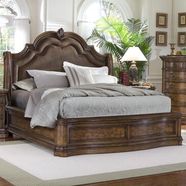 Chapel Hill San Mateo Queen Upholstered Sleigh Bed in Rich Cherry, , large