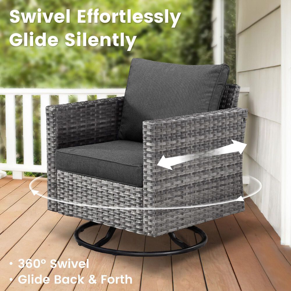 HOMLUX 3-Piece Patio Conversation Set with Square-Arm Swivel Rocking Chairs in Black, , large