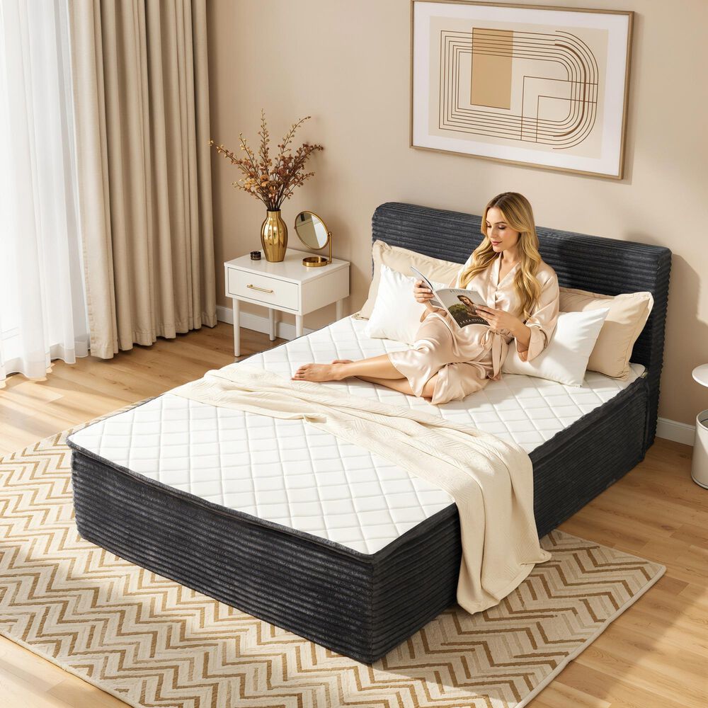 HOMLUX Plush Full Mattress with Grey Headboard, , large