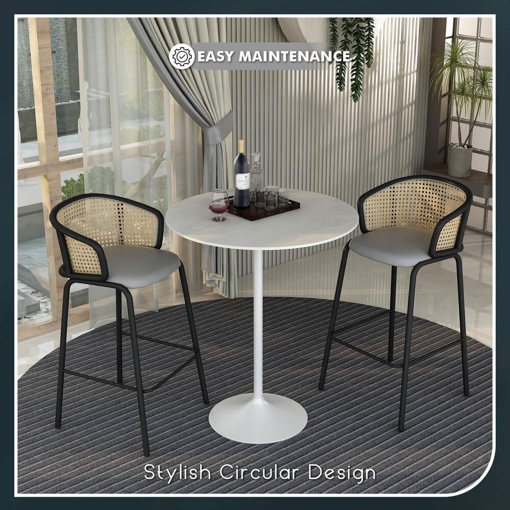 Leisuremod Verve 36&quot; Round Bar Height Dining Table with Sintered Stone Top in White - Table Only, , large