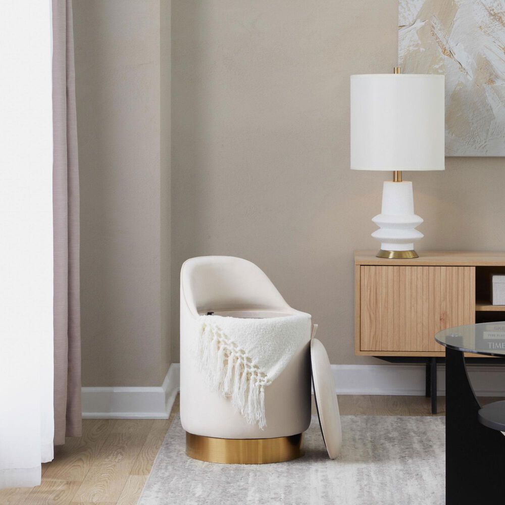 Lumisource Marla Vanity Stool with Cream Upholstered in Gold, , large