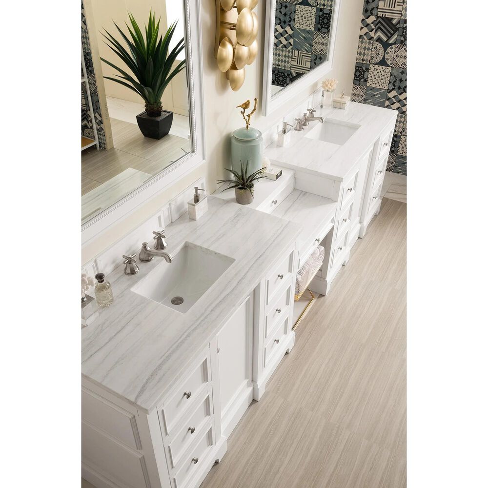 James Martin Vanities De Soto 118" Double Bathroom Vanity in Bright White with 3 cm Arctic Fall Solid Surface Top, , large