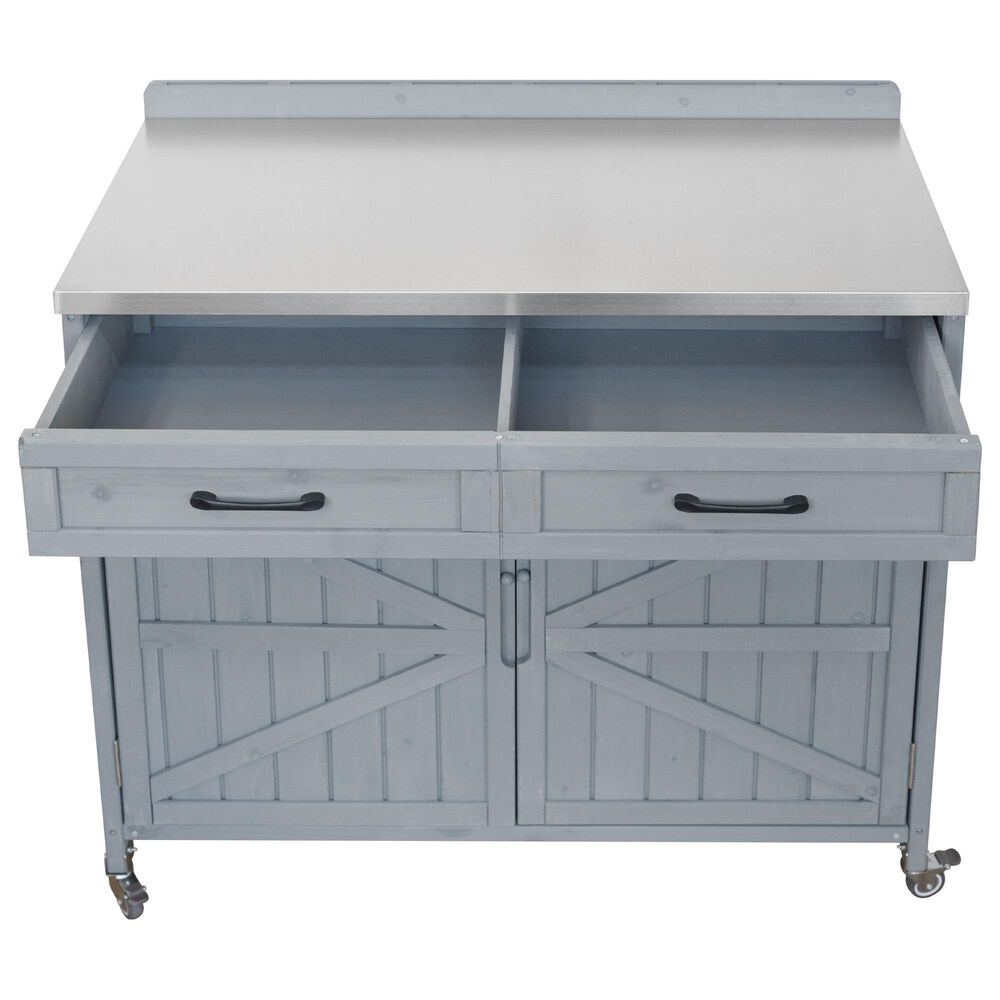 HOMLUX 39" Outdoor Kitchen Island with Stainless Table Top in Grey Blue, , large
