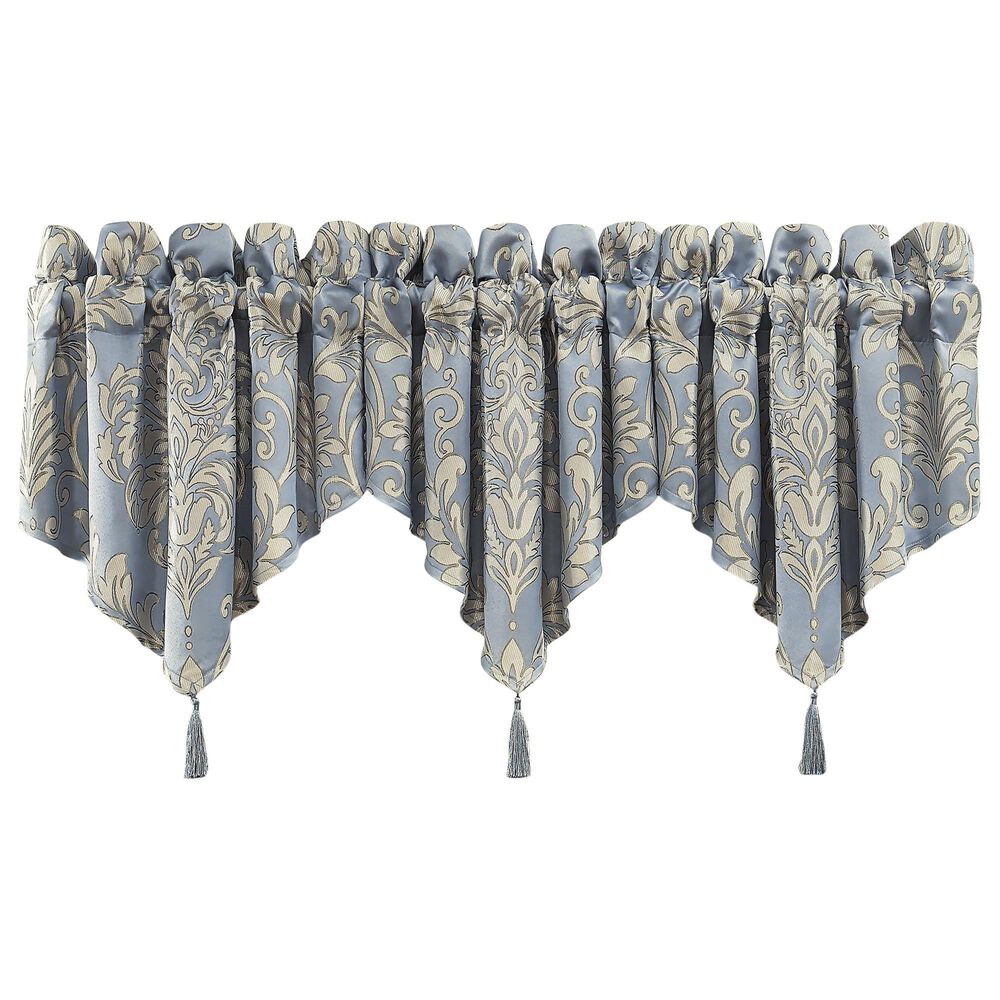 J. Queen New York Lorenzo 40" x 21" Window Ascot Valance in Blue and Cream, , large