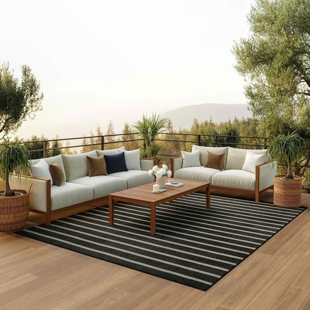 Nourison Positano POS03 Black and Ivory 7&#39; x 10&#39; Indoor/Outdoor Area Rug, , large