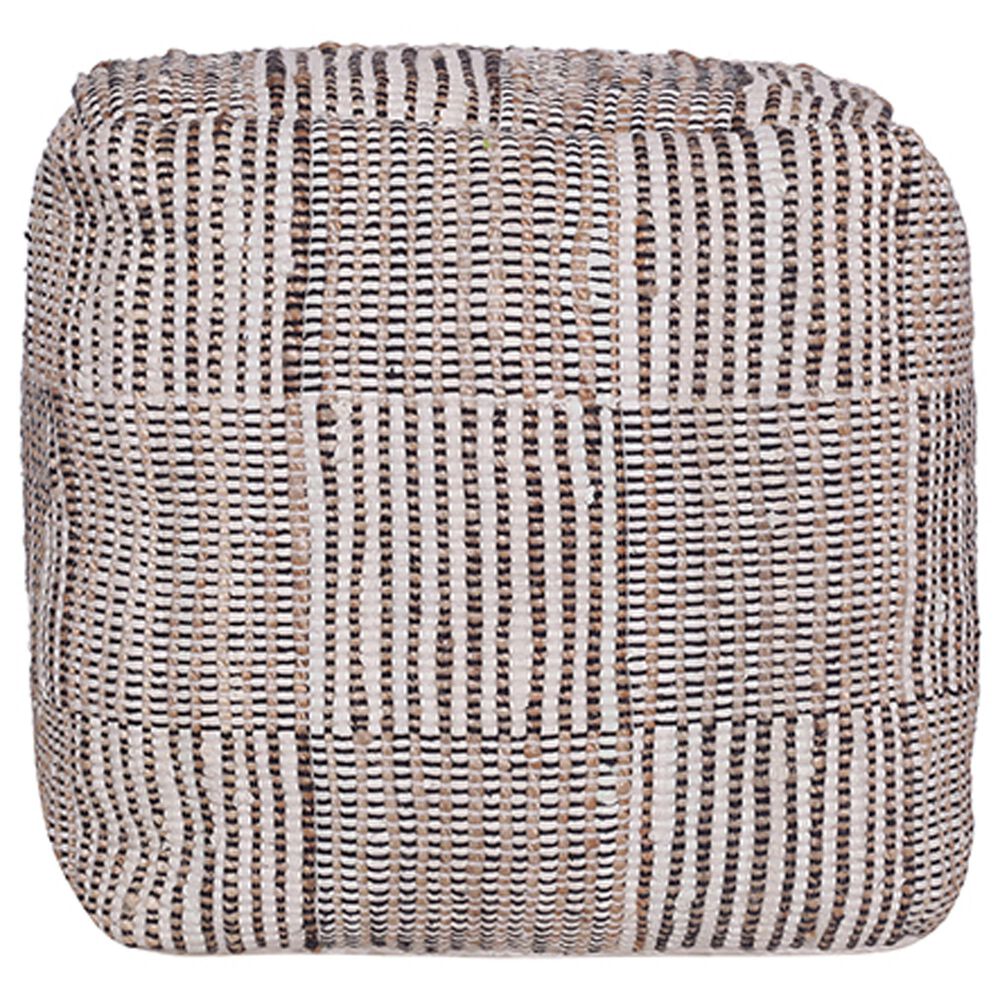 LR Home 18" Square Checkered Pouf in Cream and Black, , large