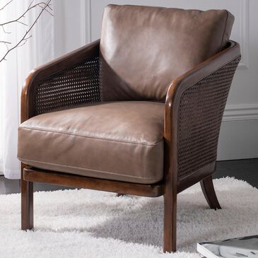 Safavieh Caruso Barrel Back Chair in Leather Dark Brown, , large