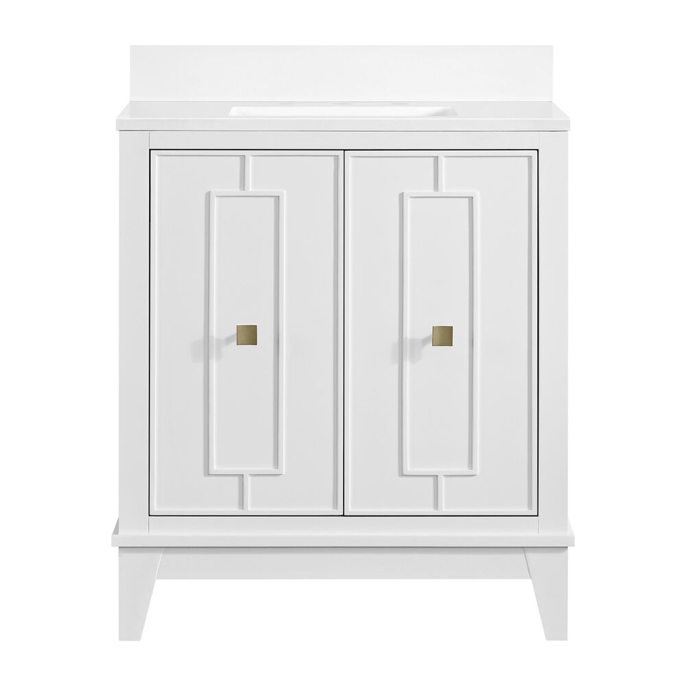 37B Kinsale 30" Single Bathroom Vanity Cabinet in Bright White with White Composite Stone Top and Backsplash, , large