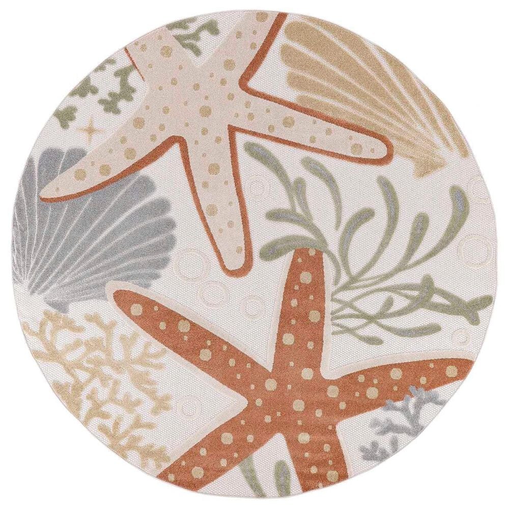 Nourison Aloha ALH24 5"3" Round Ivory and Multicolor Indoor/Outdoor Area Rug, , large