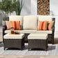 HOMLUX 3-Piece 72" Patio Sofa and Ottoman Set with Brown Wicker in Beige, , large
