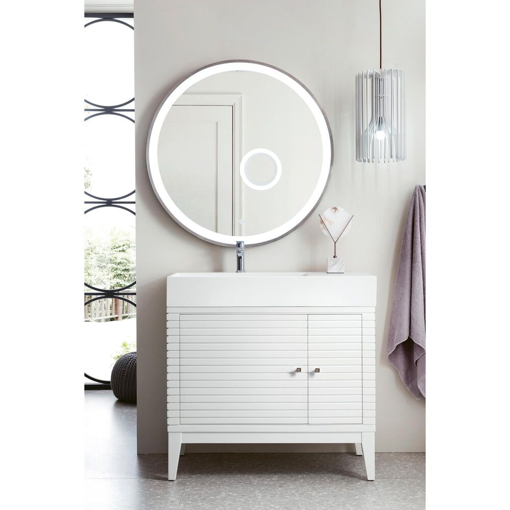 James Martin Linear 36" Single Bathroom Vanity in Glossy White with 13