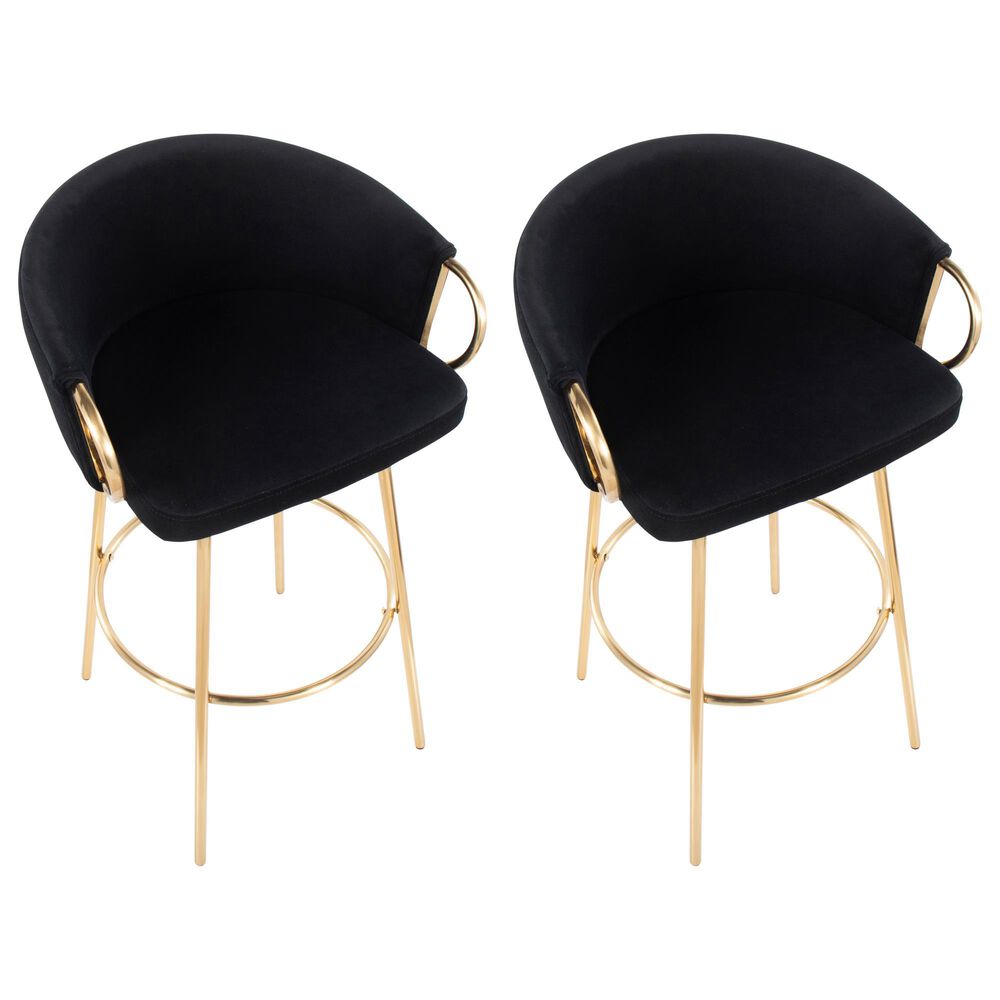 Lumisource Claire Barstool with Black Cushion in Gold &#40;Set of 2&#41;, , large