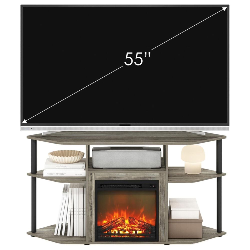 HOMLUX 47" Corner TV Stand with Electric Fireplace in French Oak Grey and Black, , large