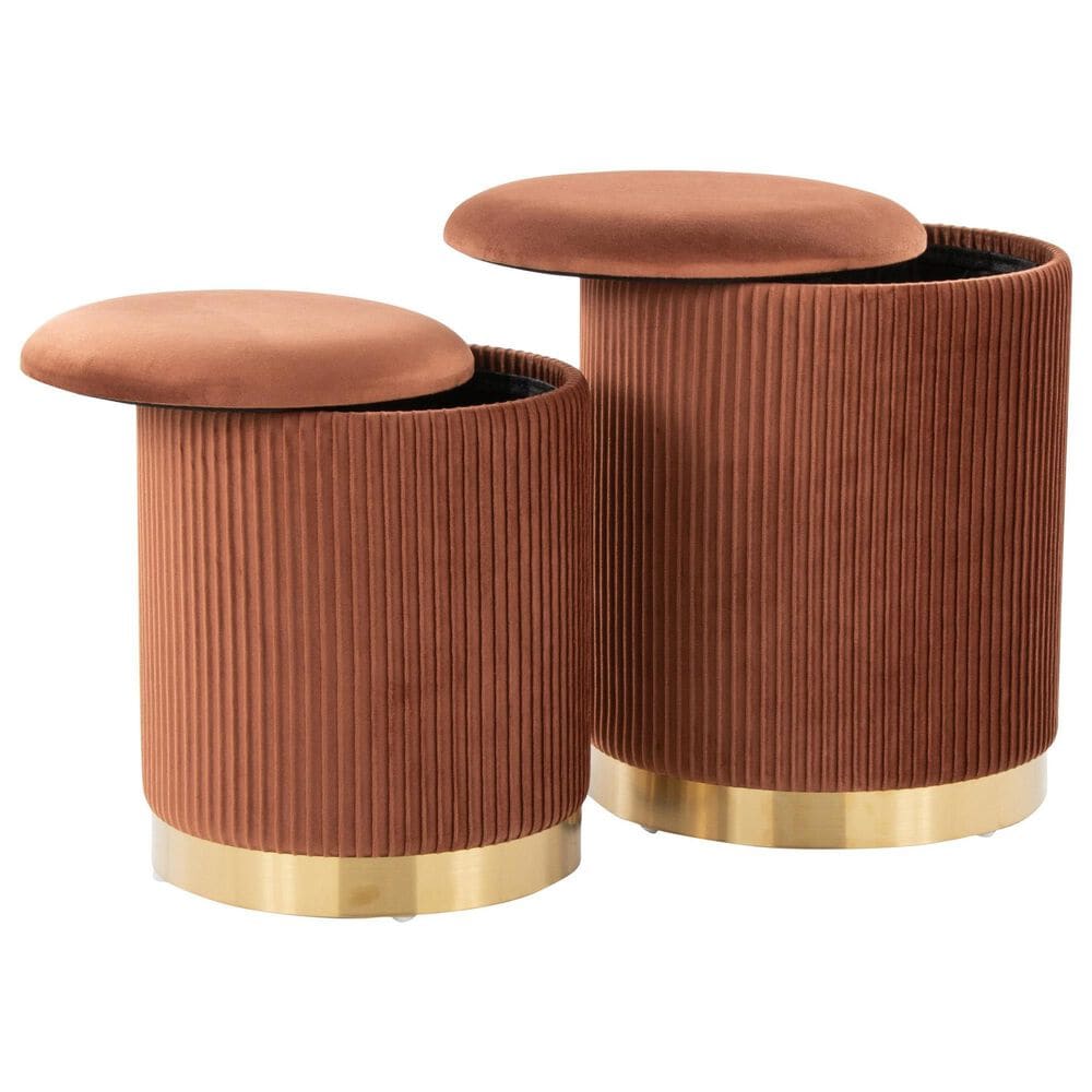 Lumisource Marla 2-Piece Nesting Pleated Ottoman Set in Light Brown, , large