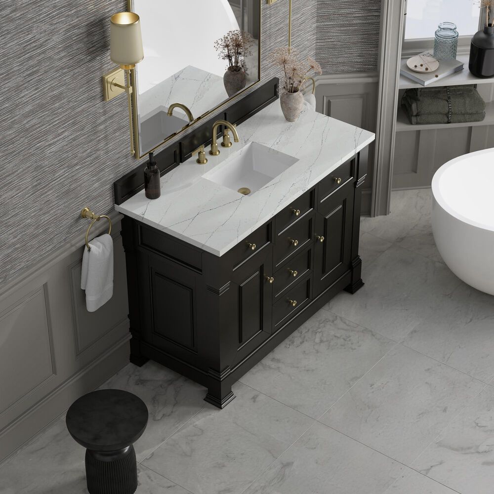 James Martin Vanities Brookfield 48&quot; Single Bathroom Vanity in Black Onyx with 3 cm Ethereal Noctis Quartz Top and Rectangular Sink, , large