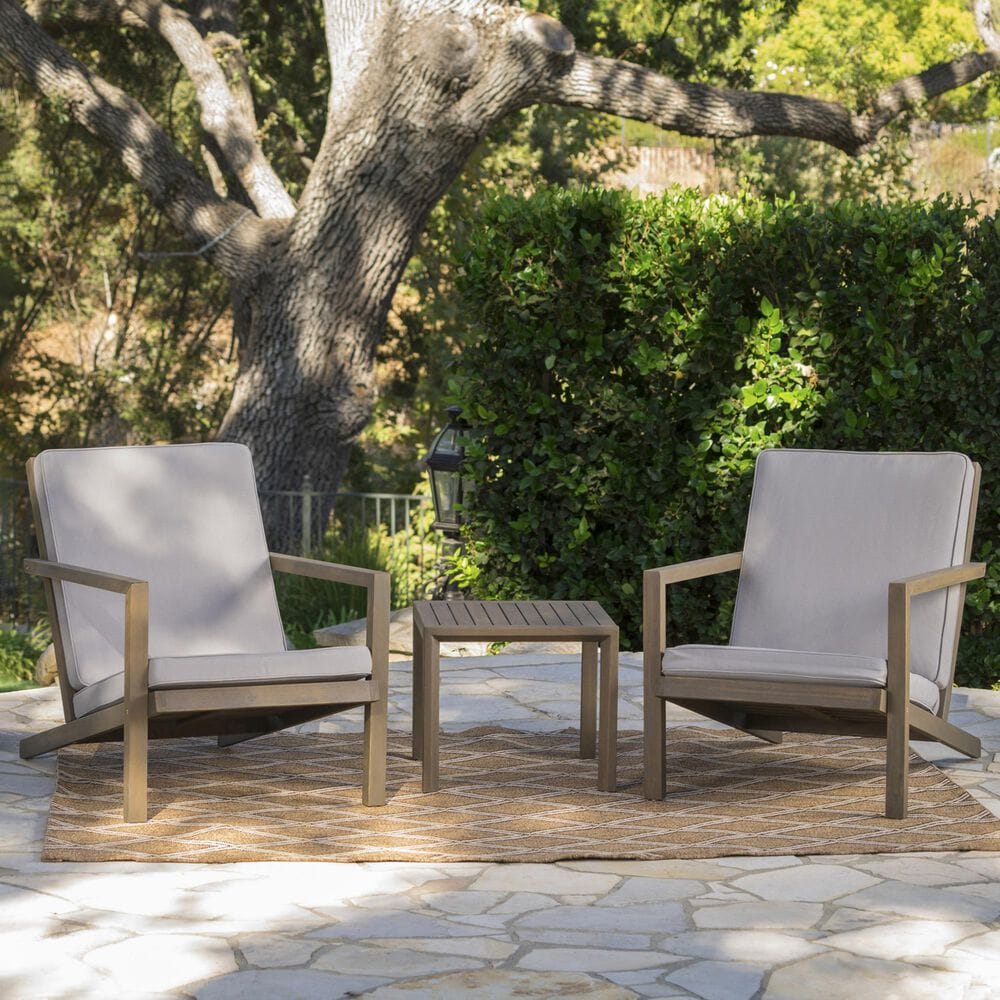 Hearth and Haven Leah 3-Piece Patio Chat Set with Gray Cushion in Brown, , large