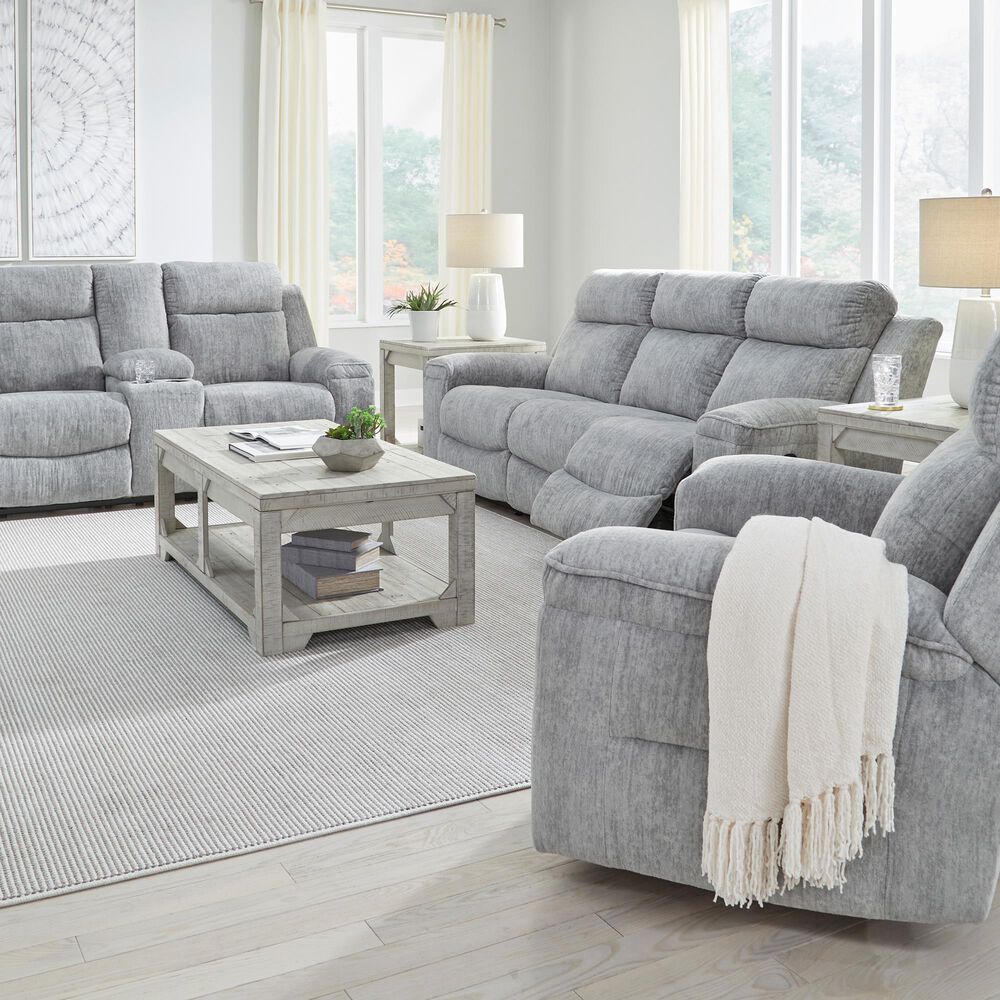 Ashley Buntington Manual Reclining Sofa in Pewter, , large