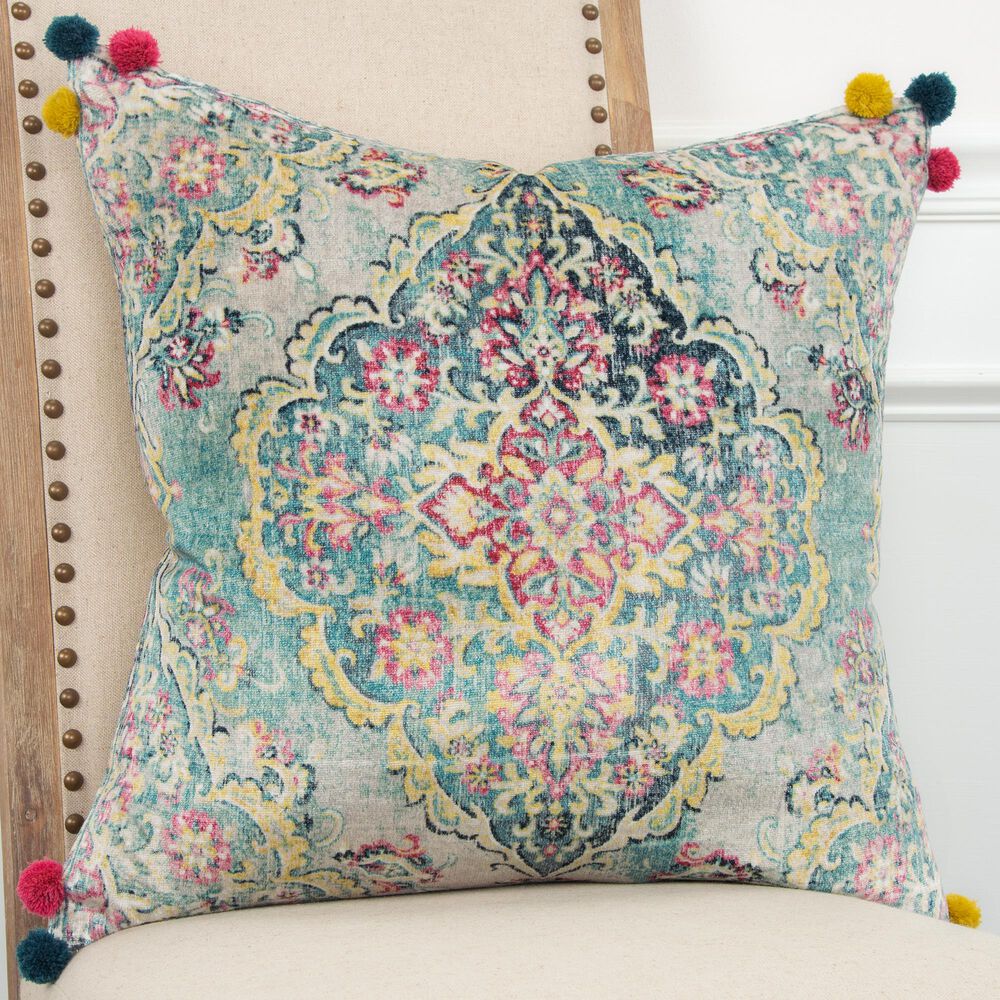 Rizzy Home Medallion 20" Down Filled Pillow in Ivory/Multi, , large