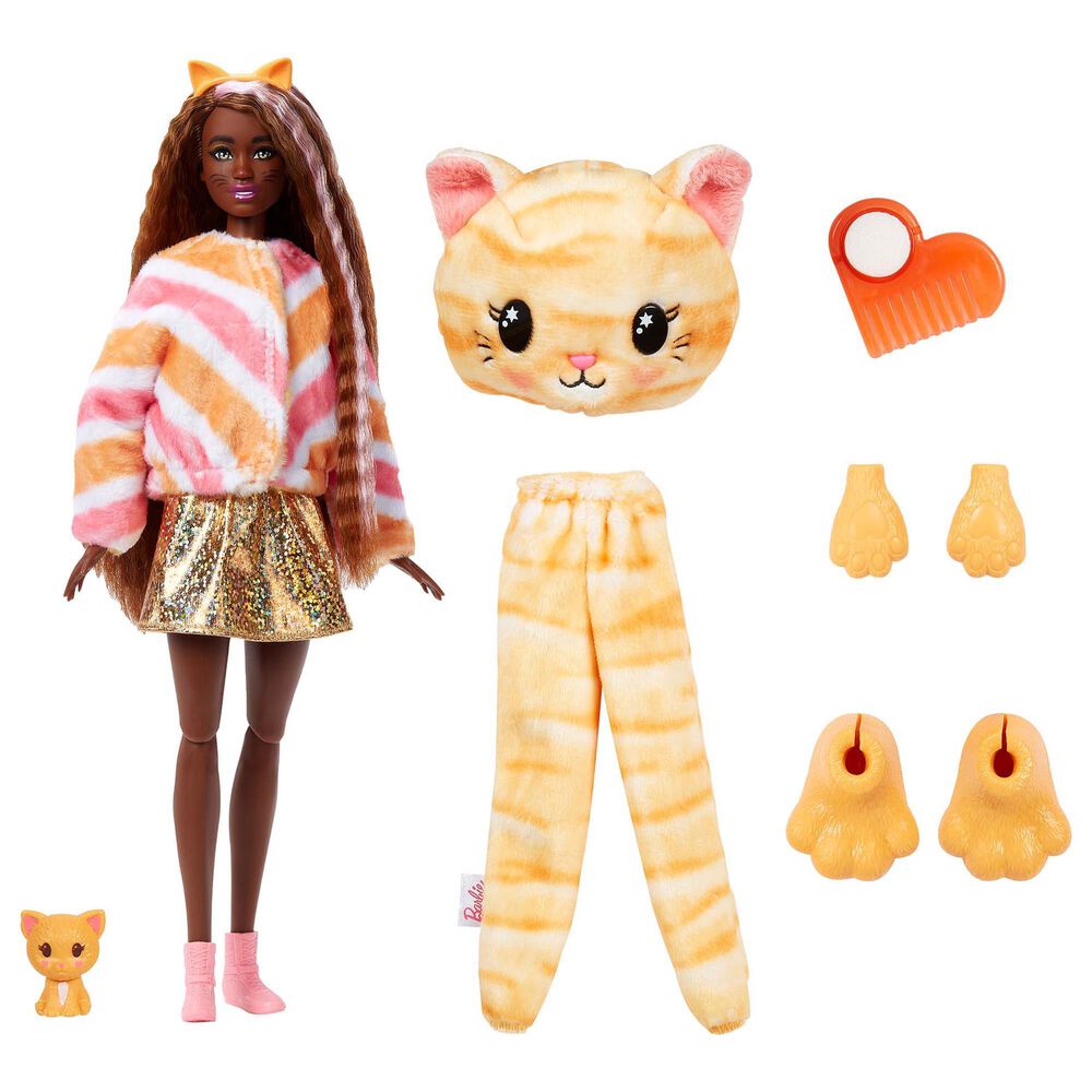 Barbie Cutie Reveal Doll with Kitty Plush Costume and 10 Surprises, , large