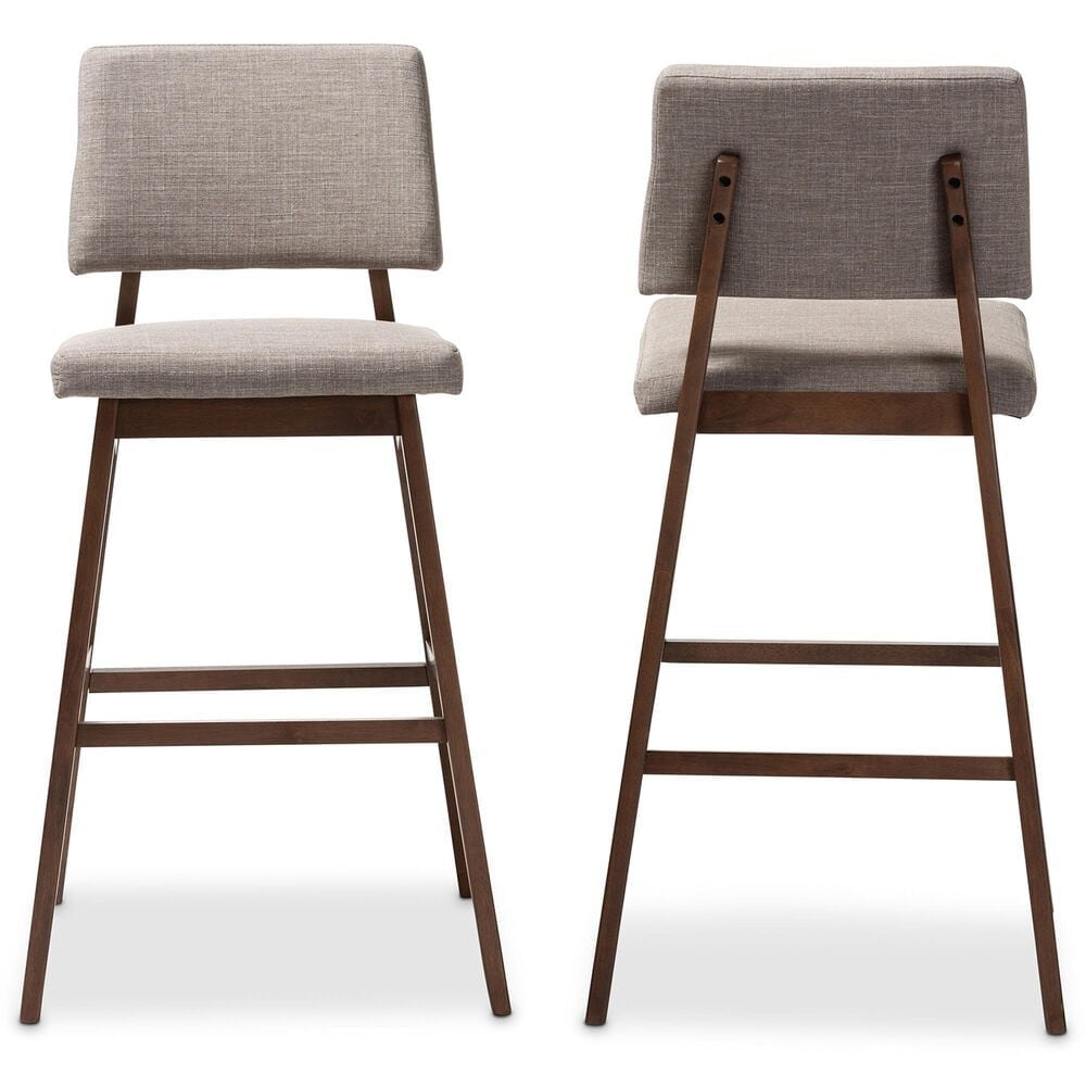 Baxton Studio Colton Bar Stool with Light Gray Cushion in Walnut Brown (Set of 2), , large