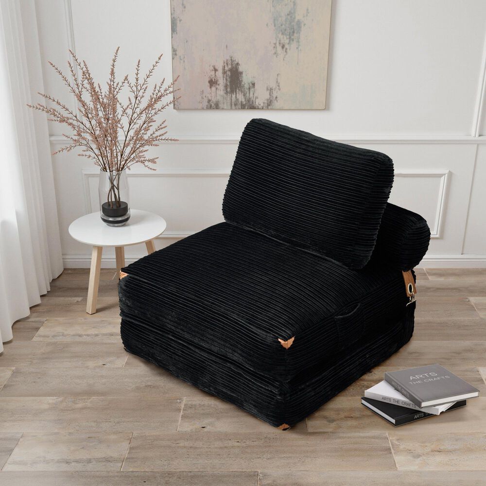 HOMLUX Convertible Sleeper Chair with Pillow and Back Support in Black, , large