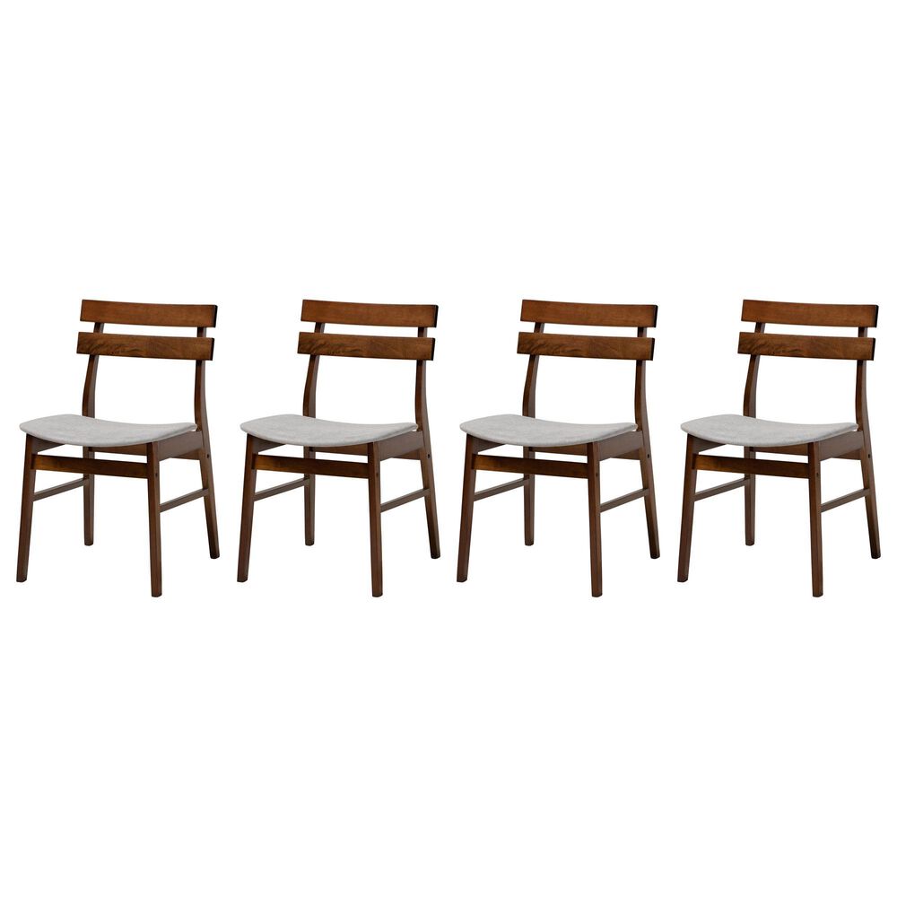 Baxton Studio Devlin Side Chair with Light Grey Cushion in Walnut Brown (Set of 4), , large