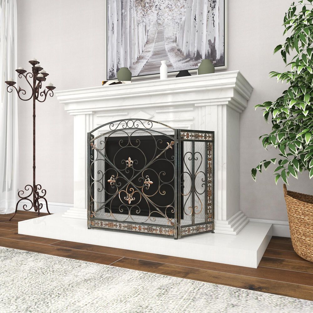 Maple and Jade 52&quot; x 31&quot; Fireplace Screen in Black, , large