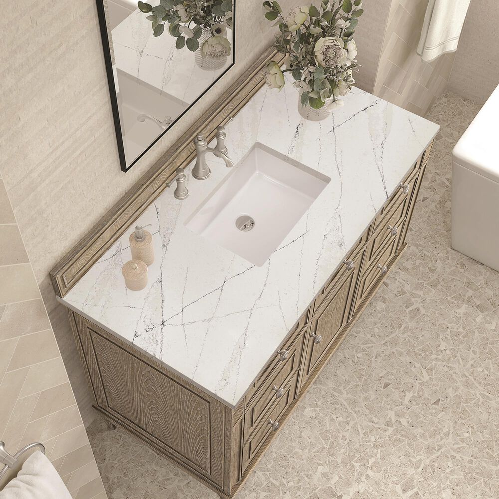 James Martin Vanities Lorelai 48&quot; Single Vanity with Whitewashed Oak with 3 cm Ethereal Noctis Quartz Top, , large