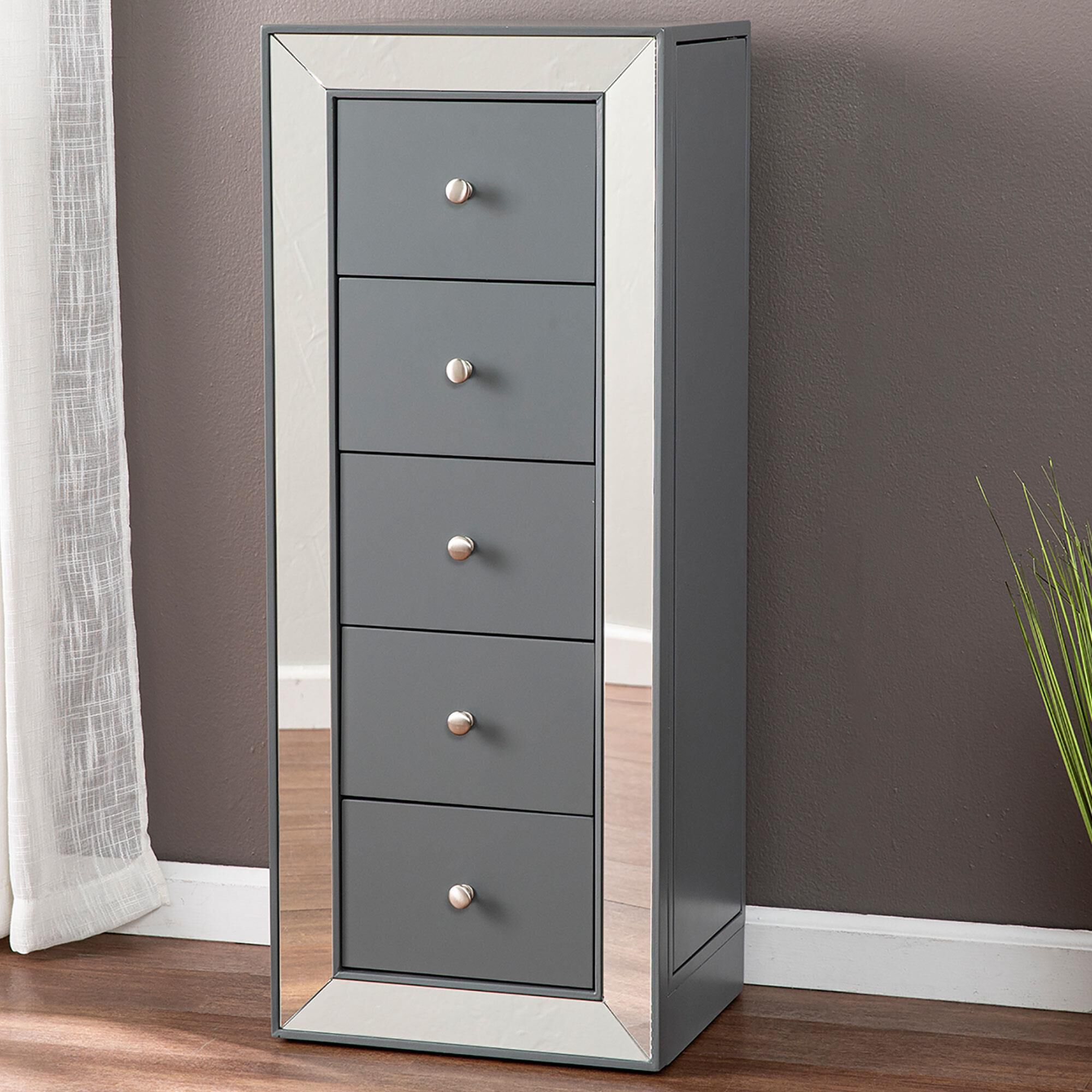 Southern Enterprises Wanley 5 Drawer Jewelry Armoire in Gray Blue