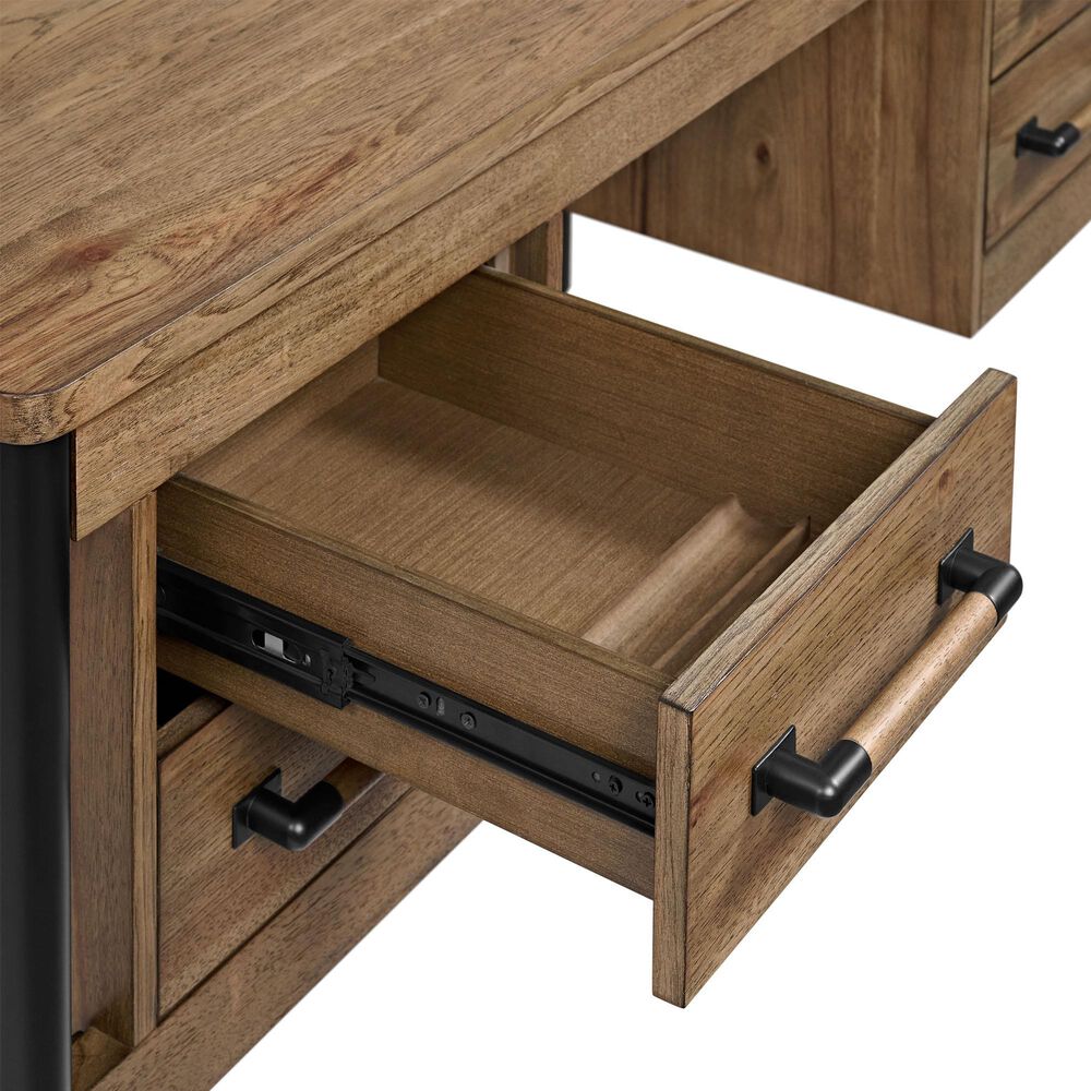 Hawthorne Furniture Norcross 60" Half Pedestal Desk in Hickory and Black, , large